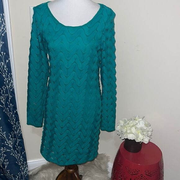 Free People Wild Thing Mini Dress Long Sleeves Cut-Out Emerald Green sz - Picture 2 of 9